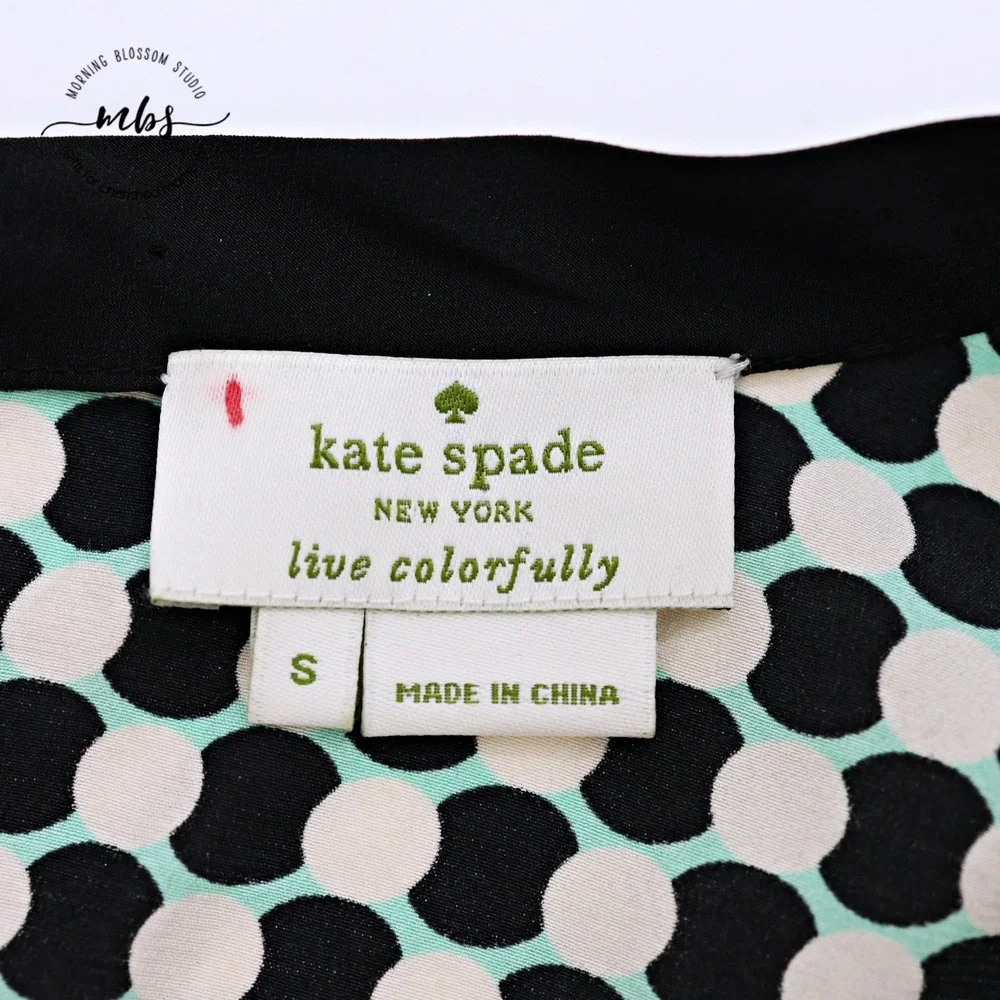 Kate Spade Geometric Dot‎ Bow Neck Silk Blend Blouse Black White Green Women S
